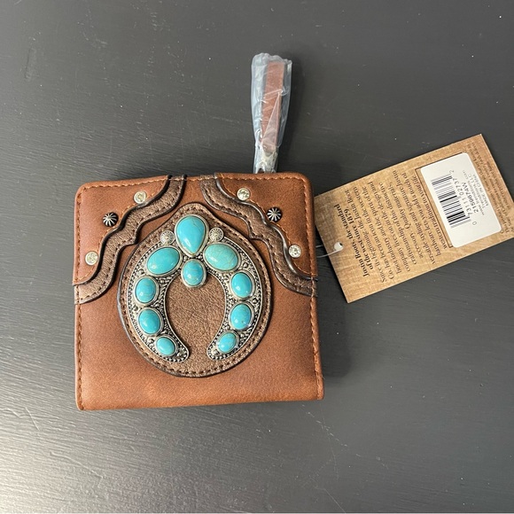 Justin Boots Handbags - Justin Turquoise Naja Concho Brown Wallet